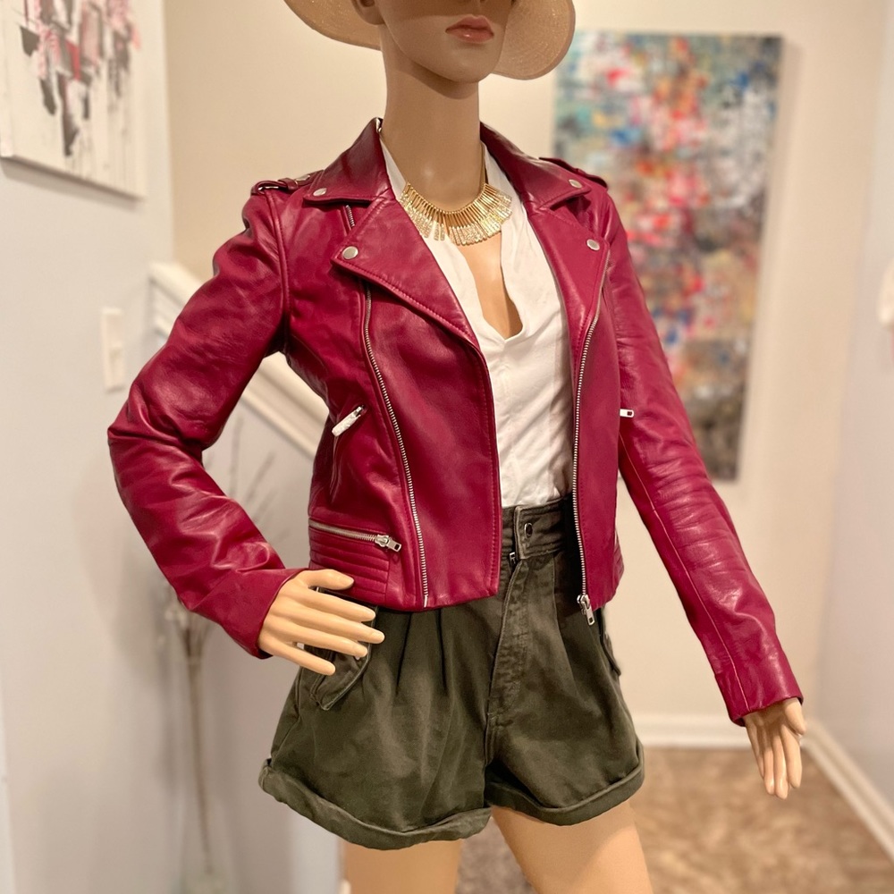 Maje Leather Moto Jacket, Size 8